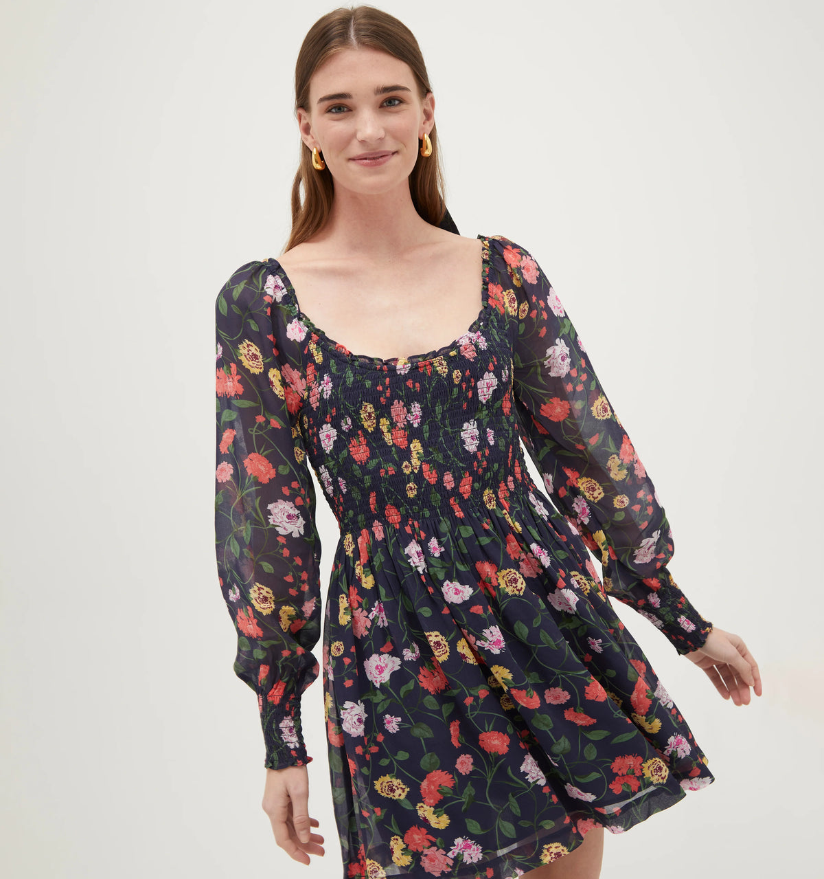 Couturebud The Norah Nap Dress - Navy Peony Bouquet Georgette