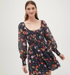 Couturebud The Norah Nap Dress - Navy Peony Bouquet Georgette