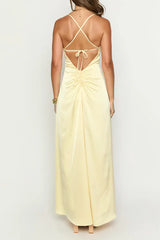 Blaise Yellow Satin Maxi Dress