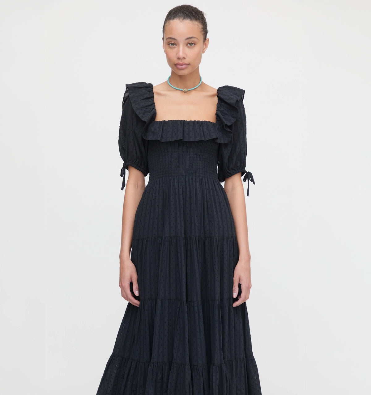 Couturebud The Corinne Nap Dress - Black Linear Swiss Dot