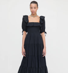 Couturebud The Corinne Nap Dress - Black Linear Swiss Dot