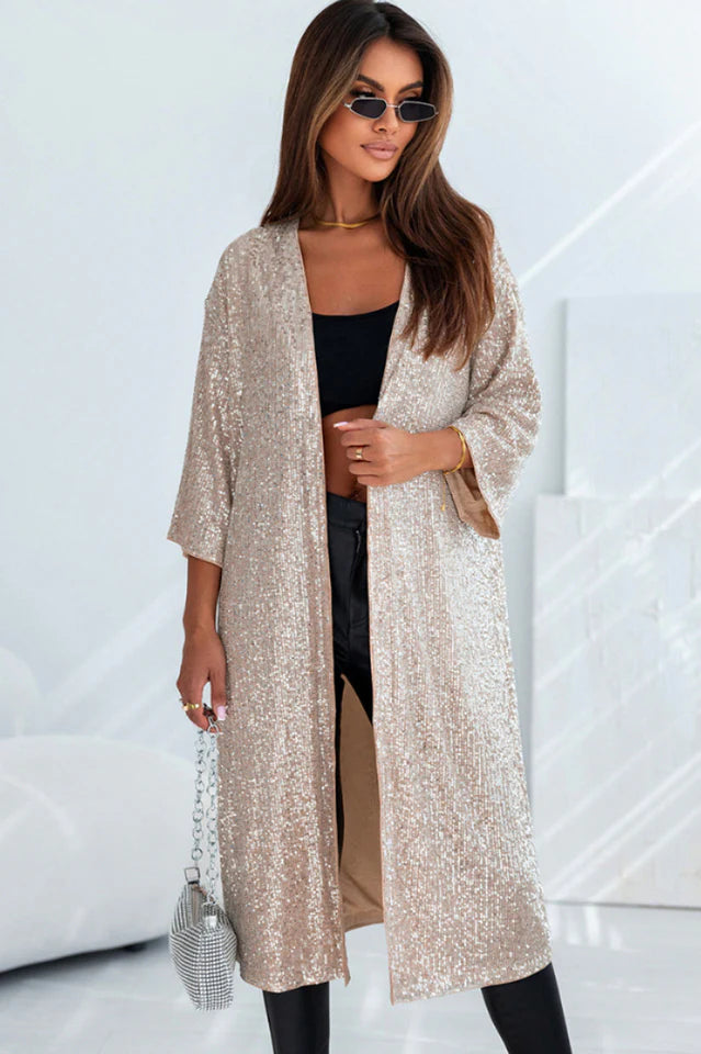 Sequin Open Front Duster Cardigan