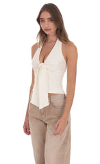 Ivory Front Tie Halter Top