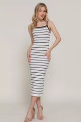 Straight Neck Stripe Spring Sweater Dress