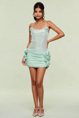 Sequin Floral Draped Corset Dress