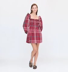 Couturebud The Scarlett Long Sleeve Mini Nap Dress - Crimson Tartan