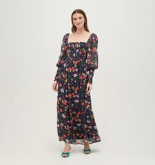 Couturebud The Grace Maxi Nap Dress - Navy Peony Bouquet Georgette