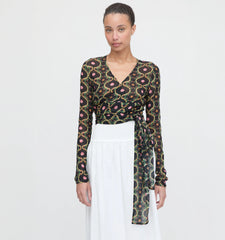 Couturebud The Aviva Wrap Top - Black Cisco Trellis