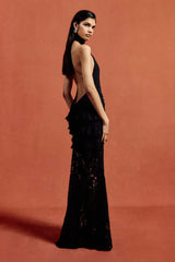 Dario Flower Plunge Lace Maxi Dress