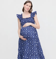 Couturebud The Maternity Ellie Nap Dress - Navy Trellis