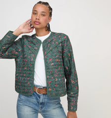 Couturebud The Amari Quilted Jacket - Bottle Green Fleur Chintz