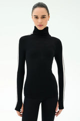 Jackson Rib Full Length Turtleneck - Black/White