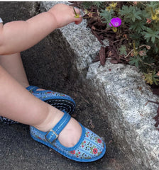 Couturebud The Hill House x Vibi Venezia Tiny Mary Jane Flats - Blue Floral Block Stripe