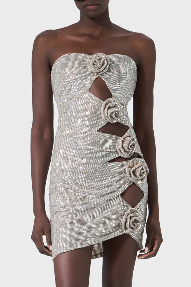 Strapless Floral Studded Dress