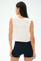 Logan Mesh Tank With Stripe - White/Indigo