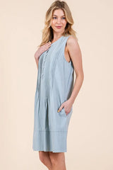 Lime 'N' Chili Denim Pintuck Detail Sleeveless Midi Dress