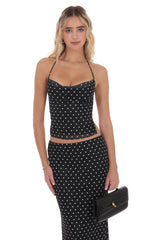 Black Polka Dot Cowl Neck Two-piece Set