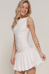 Sleeveless Boat Neck Voluminous Mini Dress