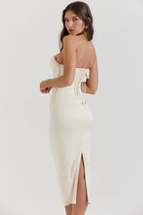 Nalita Vintage Cream Beaded Strapless Dress
