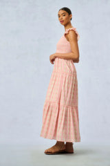 Chessie Fragrance Print Cotton Maxi Dress - STRAWBERRY MACAROON