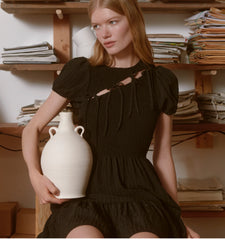 Couturebud The Gia Mini Nap Dress - Black Tonal Seersucker