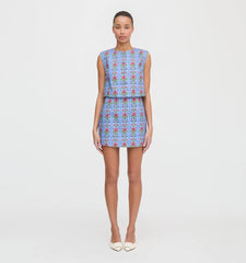 Couturebud The Rosalie Top - Blue Floral Block Stripe