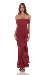 Maroon Lace Tassel Wrap Maxi Dress