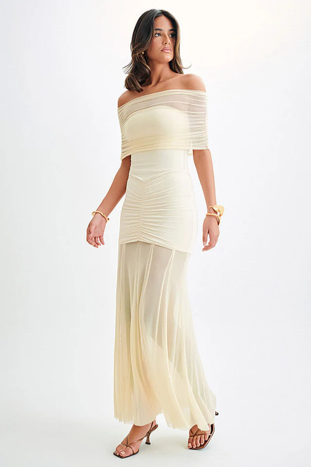 Caspian Slinky And Mesh Maxi Dress