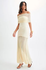 Caspian Slinky And Mesh Maxi Dress