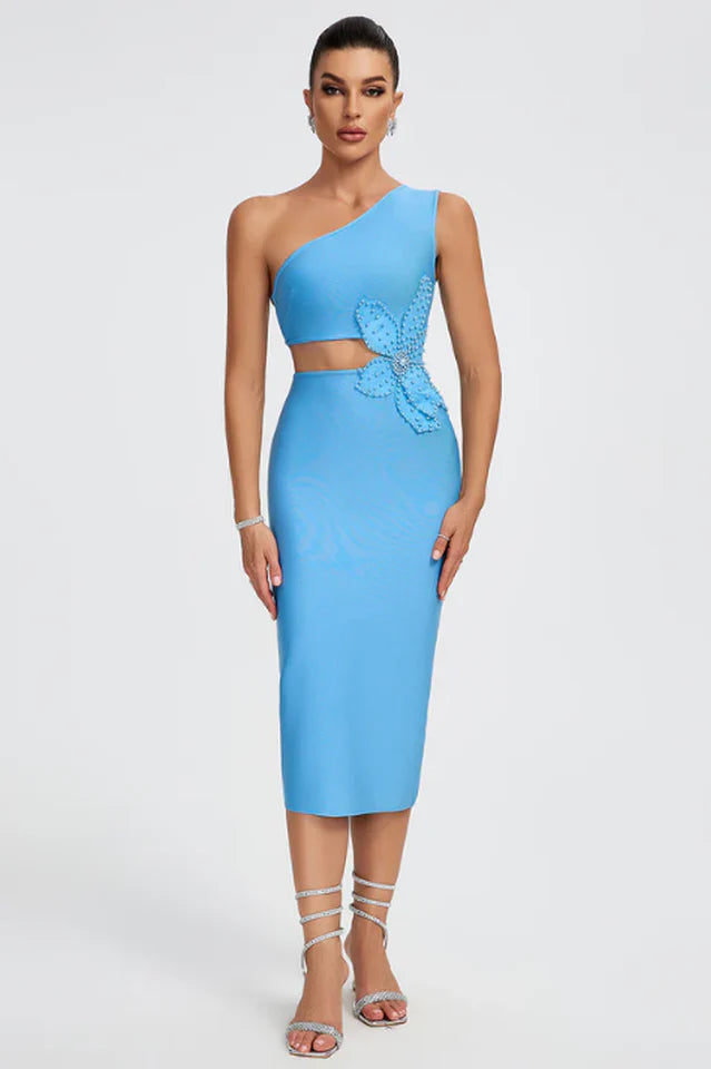 Flower Applique Midi Bandage Dress