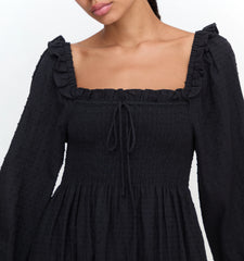 Couturebud The Scarlett Long Sleeve Nap Dress - Black Textured Dot