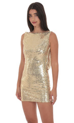 Sequin High Neck Open Back Dress in Gold