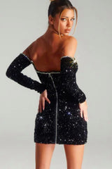 Black Off Shoulder Diamonds Dress