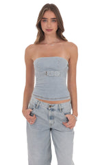 Belted Denim Top in Washed Blue