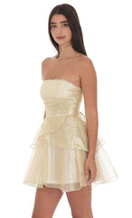 Petal Ruffle Strapless Dress in Gold