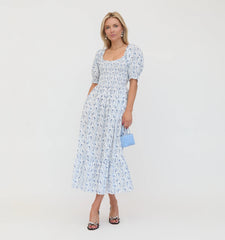 Couturebud The Louisa Nap Dress - Blue Vine Stripe