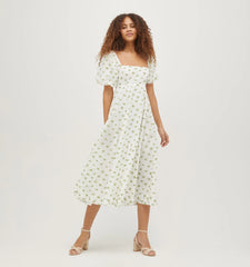 Couturebud The Organza Matilda Dress - Olive/Coral Floral Jacquard