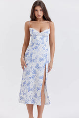 Charlotte Blue Print Corset Midi Dress
