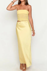 Elinor Yellow Satin Maxi Dress