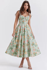 Sabrina Light Jade Print Bustier Sundress