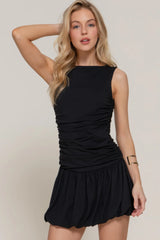 Sleeveless Boat Neck Voluminous Mini Dress