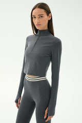 Stevie Active Rib Half Zip - Heather Grey