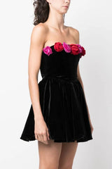 Macrouli Floral Velvet Off Shoulder Mini Dress