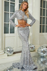 Crystal Sequin Two Piece Maxi Dress