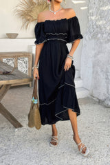 Off Shoulder Bodycon Backless Ruffle Trim Dress