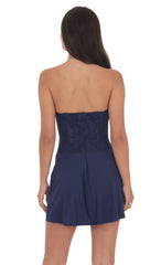 Navy Draped Waist Lace Corset Dress