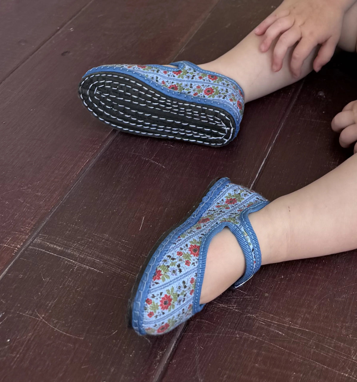 Couturebud The Hill House x Vibi Venezia Tiny Mary Jane Flats - Blue Floral Block Stripe