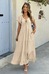 Cross V Cross Knot Pockets A Line Dress