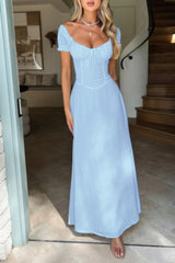 Deep Square Neck Drawstring Back Fit Dress