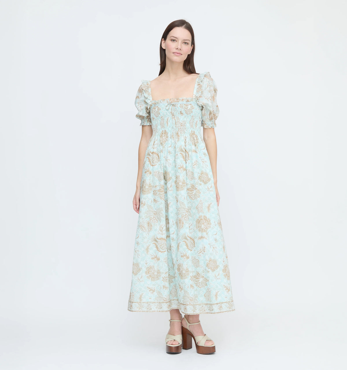 CouturebudThe Scarlett Nap Dress - Aqua Calico Trellis